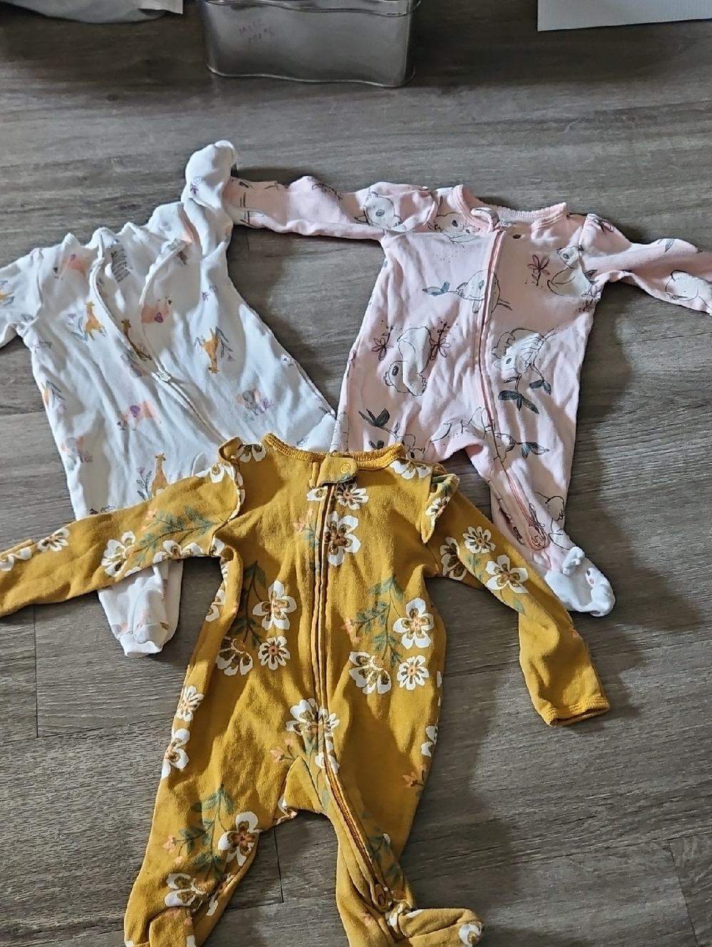 Carter's Floral & Animal Print Footed One-Piece Set - Mustard, Pink & White- 3M‎